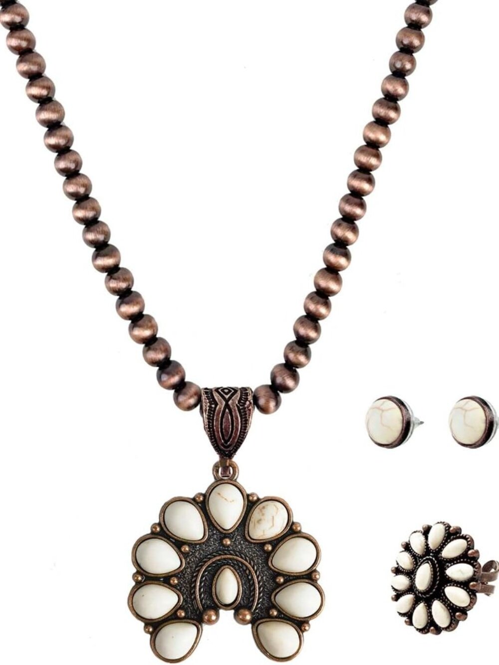 Navajo Pearl Necklace Western Jewelry Set for Women Turquoise Necklace with Earr